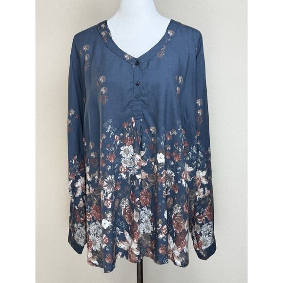Tolani Collection Tunic Blouse 100% Modal Blue Floral Women’s Sz XL Fairy Boho - Picture 1 of 14
